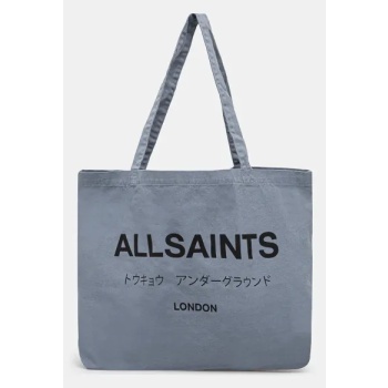 βαμβακερή τσάντα allsaints χρώμα μπλε, m170xb 50% βαμβάκι