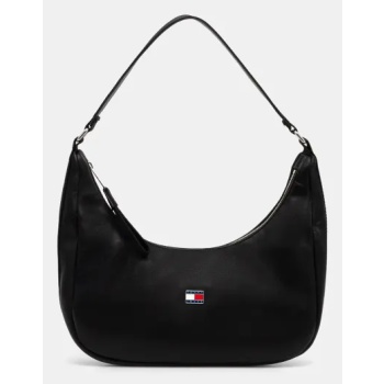 τσάντα tommy jeans χρώμα μαύρο, aw0aw17126 90% poliuretan