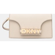 δερμάτινη τσάντα dkny χρώμα: μπεζ, r435og58 100% δέρμα βοοειδών