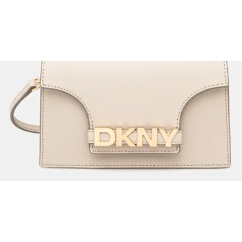 δερμάτινη τσάντα dkny χρώμα μπεζ, r435og58 100% δέρμα