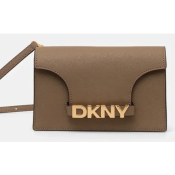 δερμάτινη τσάντα dkny χρώμα μπεζ, r435og58 100% δέρμα