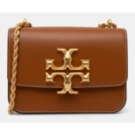 δερμάτινη τσάντα tory burch eleanor χρώμα: καφέ, 73589 100% calfskin
