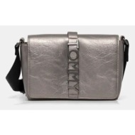 τσάντα tommy jeans χρώμα: ασημί, aw0aw16503 100% poliuretan