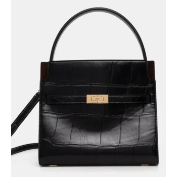 δερμάτινη τσάντα tory burch lee radziwill χρώμα μαύρο
