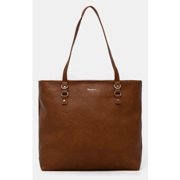 τσάντα pepe jeans bella icon χρώμα καφέ, pl031583 κύριο