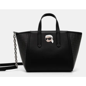 δερμάτινη τσάντα karl lagerfeld χρώμα μαύρο, 246w3030
