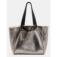 δερμάτινη τσάντα διπλής όψης allsaints izzy shearling χρώμα: καφέ, w056xb υλικό 1: 100% δέρμα πρόβατ