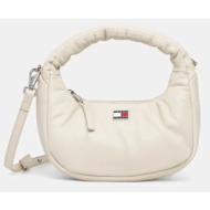 τσάντα tommy jeans χρώμα: μπεζ, aw0aw16976 100% poliuretan