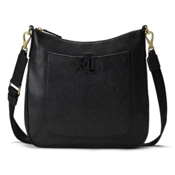 δερμάτινη τσάντα lauren ralph lauren χρώμα μαύρο