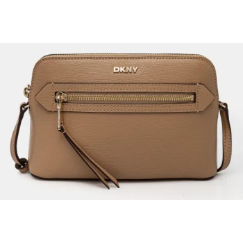 δερμάτινη τσάντα dkny χρώμα μπεζ, r42eke17 φυσικό δέρμα