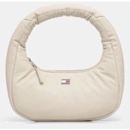 τσάντα tommy jeans χρώμα: μπεζ, aw0aw16977 100% poliuretan