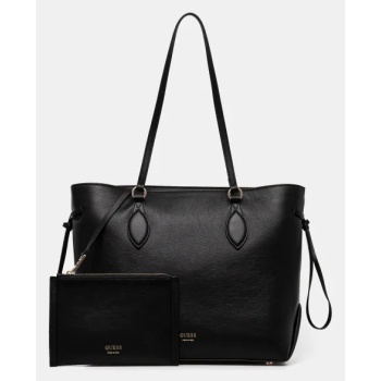 δερμάτινη τσάντα guess florence χρώμα μαύρο, hwflnc l5165