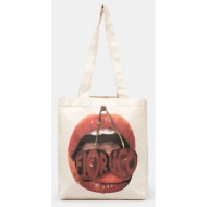 βαμβακερή τσάντα fiorucci mouth print χρώμα: μπεζ, u01fpaba207co03wh02 100% βαμβάκι