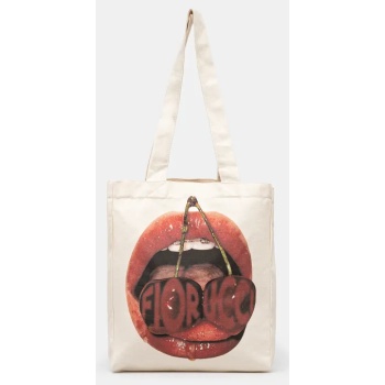 βαμβακερή τσάντα fiorucci mouth print χρώμα μπεζ