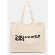 βαμβακερή τσάντα karl lagerfeld jeans χρώμα: μπεζ, a1w50002 60% ανακυκλωμένο βαμβάκι, 40% βαμβάκι