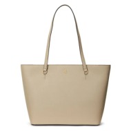 δερμάτινη τσάντα lauren ralph lauren χρώμα: μπεζ, 431924351