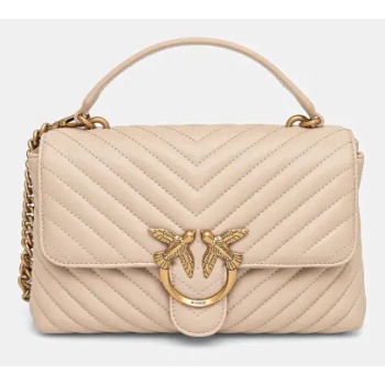 δερμάτινη τσάντα pinko χρώμα μπεζ κύριο υλικό 100% δέρμα