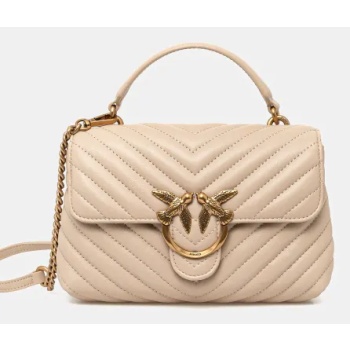 δερμάτινη τσάντα pinko χρώμα μπεζ 100% δέρμα πρόβατου