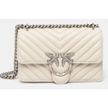 δερμάτινη τσάντα pinko χρώμα μπεζ, 100074 a0gk φυσικό δέρμα