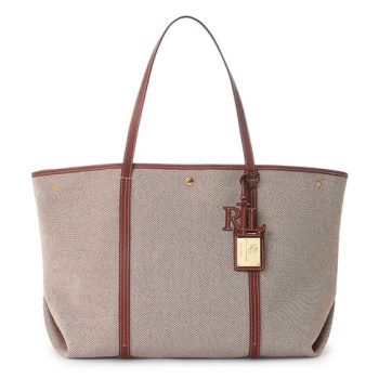 τσάντα lauren ralph lauren χρώμα μπεζ, 431920062 βαμβάκι