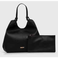 τσάντα dkny χρώμα: μαύρο, r42bae48 100% pu - πολυουρεθάνη
