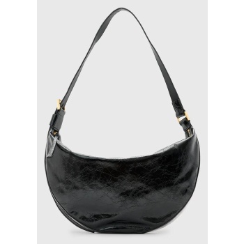 δερμάτινη τσάντα allsaints half moon χρώμα μαύρο, w020xz
