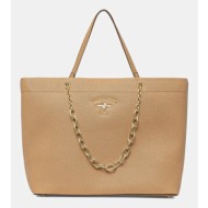 τσάντα u.s. polo assn. stanford χρώμα: μπεζ, beuss6369wvp 100% poliuretan