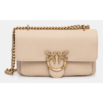 δερμάτινη τσάντα pinko χρώμα μπεζ, 104528 a29q φυσικό δέρμα