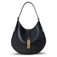 δερμάτινη τσάντα polo ralph lauren χρώμα: μαύρο, 428944017 δέρμα βοοειδών