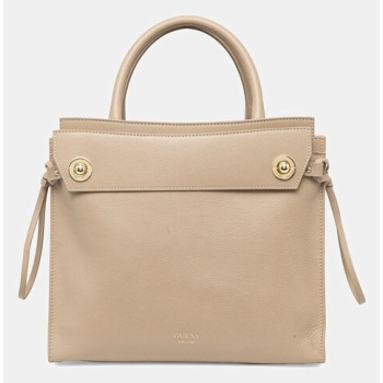 δερμάτινη τσάντα guess bianca χρώμα καφέ, hwbiaa l5117