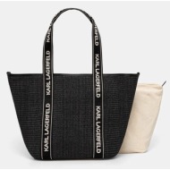 τσάντα karl lagerfeld χρώμα: μαύρο, a1w46074 46% πολυπροπυλένιο, 37% βαμβάκι, 17% poliuretan