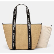 τσάντα karl lagerfeld χρώμα: μπεζ, a1w46074 46% πολυπροπυλένιο, 37% βαμβάκι, 17% poliuretan