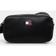 τσάντα tommy jeans χρώμα: μαύρο, aw0aw16961 δερμάτινη απομίμηση