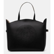 τσάντα karl lagerfeld χρώμα: μαύρο, a1w30216 75% φυσικό δέρμα, 25% βαμβάκι