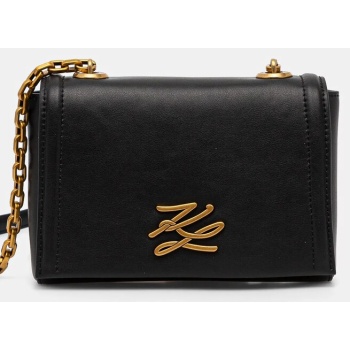 δερμάτινη τσάντα karl lagerfeld χρώμα μαύρο, a1w30174