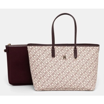τσάντα tommy hilfiger χρώμα μπεζ, aw0aw17379 100%