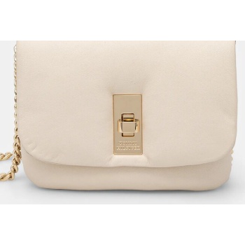 δερμάτινη τσάντα tommy hilfiger χρώμα μπεζ, aw0aw16880