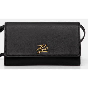 δερμάτινη τσάντα karl lagerfeld χρώμα μαύρο, a1w32055