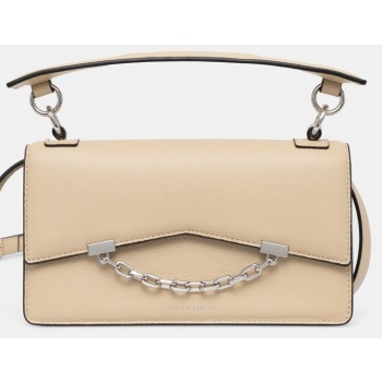 δερμάτινη τσάντα karl lagerfeld χρώμα μπεζ, a1w30446 100%