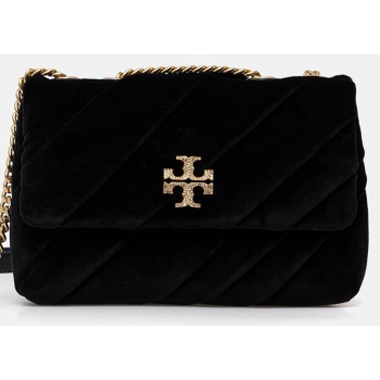τσάντα tory burch kira χρώμα μαύρο, 161917.001 υφαντικό