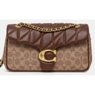 τσάντα coach tabby χρώμα: καφέ, cy815 συνθετικό ύφασμα, φυσικό δέρμα