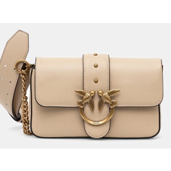 δερμάτινη τσάντα pinko χρώμα μπεζ, 104340 a0qo 100% φυσικό