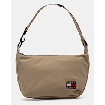 τσάντα tommy jeans χρώμα μπεζ, aw0aw17287 100%