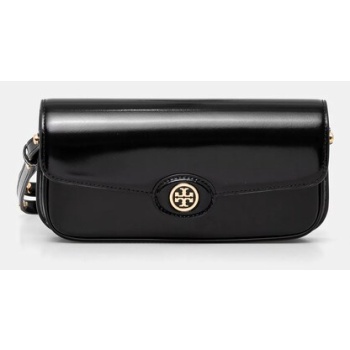 δερμάτινη τσάντα tory burch robinson χρώμα μαύρο