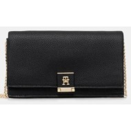 τσάντα tommy hilfiger χρώμα: μαύρο, aw0aw17403 100% poliuretan