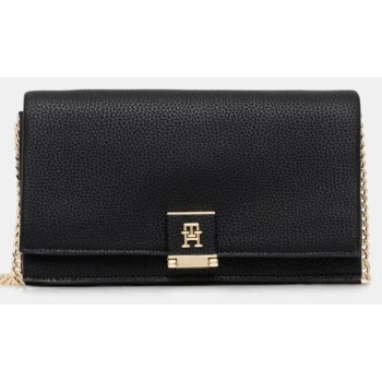 τσάντα tommy hilfiger χρώμα μαύρο, aw0aw17403 100%