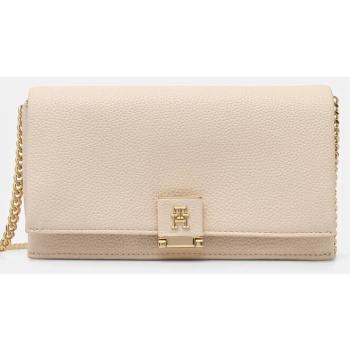 τσάντα tommy hilfiger χρώμα μπεζ, aw0aw17403 100%