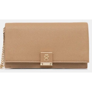 τσάντα tommy hilfiger χρώμα μπεζ, aw0aw17403 100%