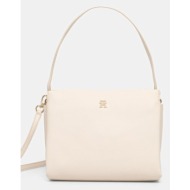 τσάντα tommy hilfiger χρώμα: μπεζ, aw0aw17173 51% ανακυκλωμένος πολυεστέρας, 49% poliuretan