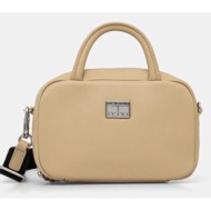 τσάντα tommy jeans χρώμα: μπεζ, aw0aw17294 100% poliuretan